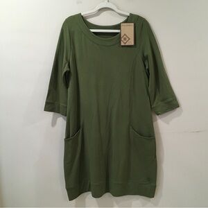 Fair Indigo Shift Dress Women’s XL Organic Cotton Green Pockets Vintage Look New